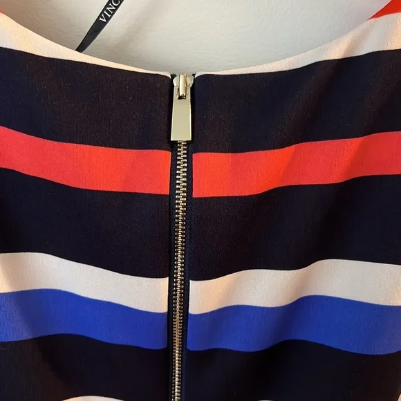 Vince Camuto Lined Navy, Blue, White & Coral Striped Dress - Picture 7 of 11